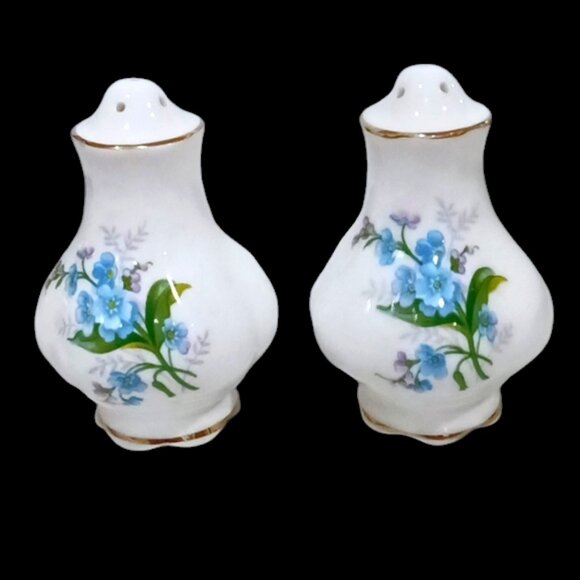 Vtge Royal Albert Bone China 'Forget Me Not' Hampton Shape Salt & Pepper Shakers - Picture 1 of 6